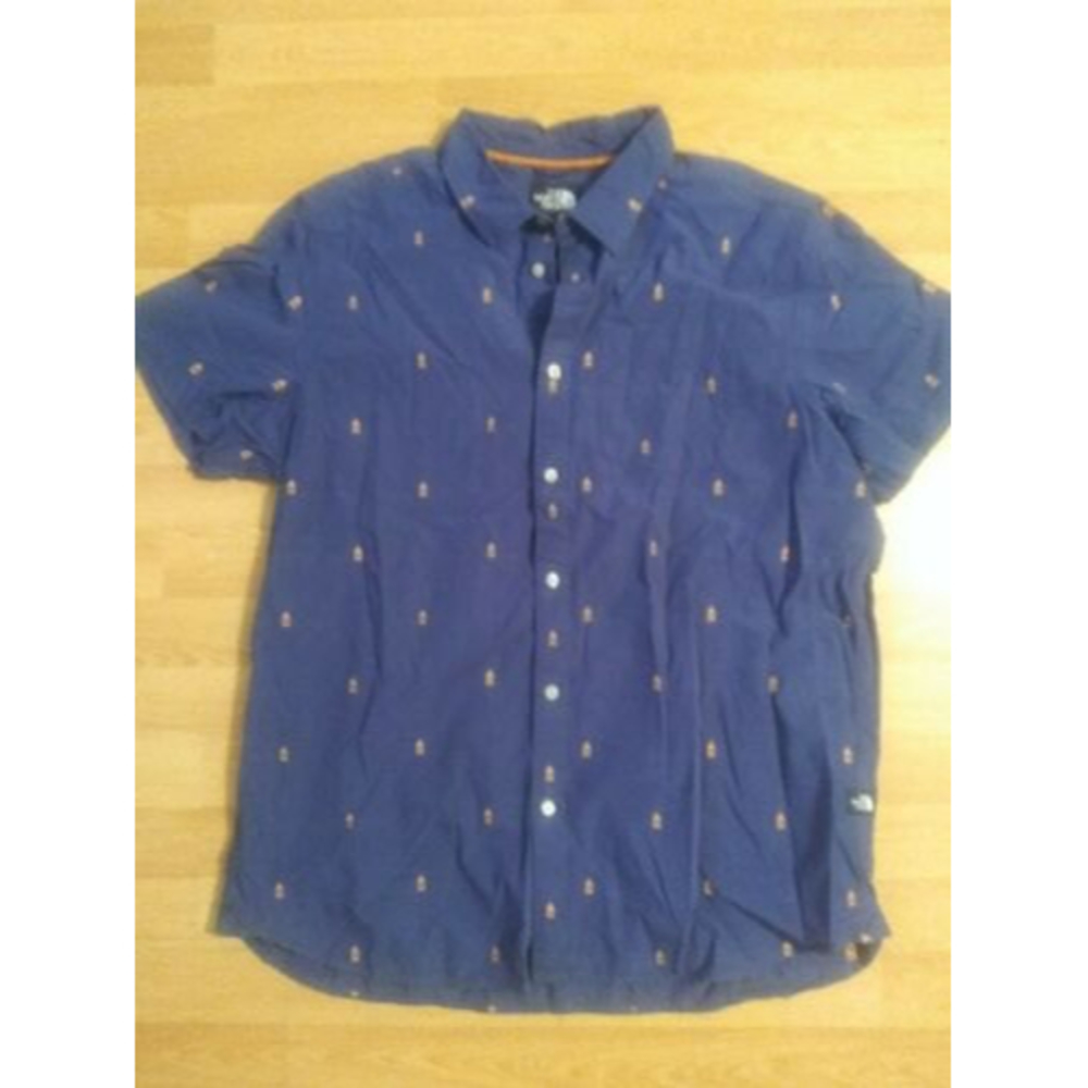 The North Face Bay Trail Mens XL Camp Fire Blue All Over Print Shirt Button Up
